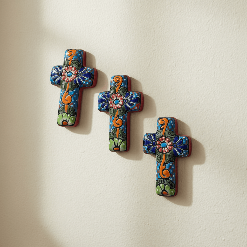 Set of 3 Talavera Crosses | Handcrafted Mexican Spiritual Art (Small)