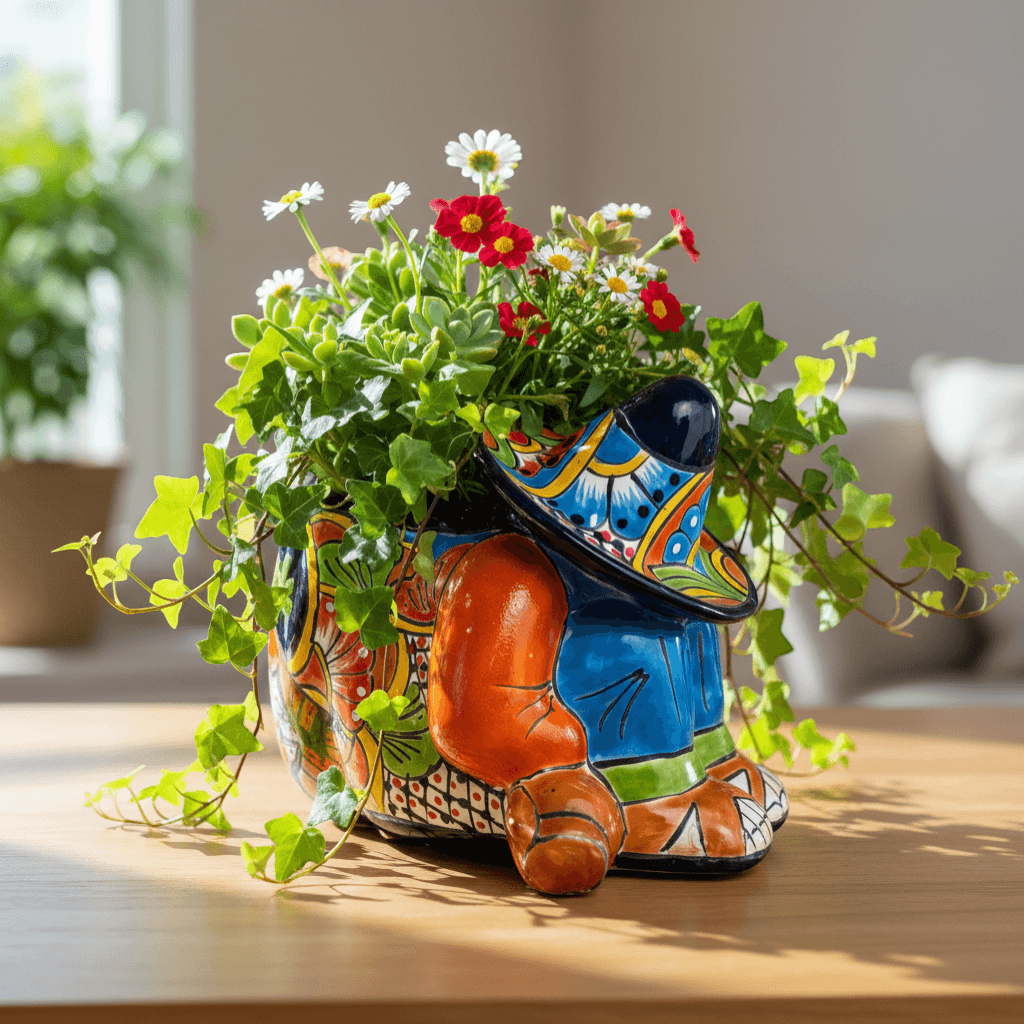 Colorful Talavera Panchito Planter | Mexican Sleeping Man Pottery