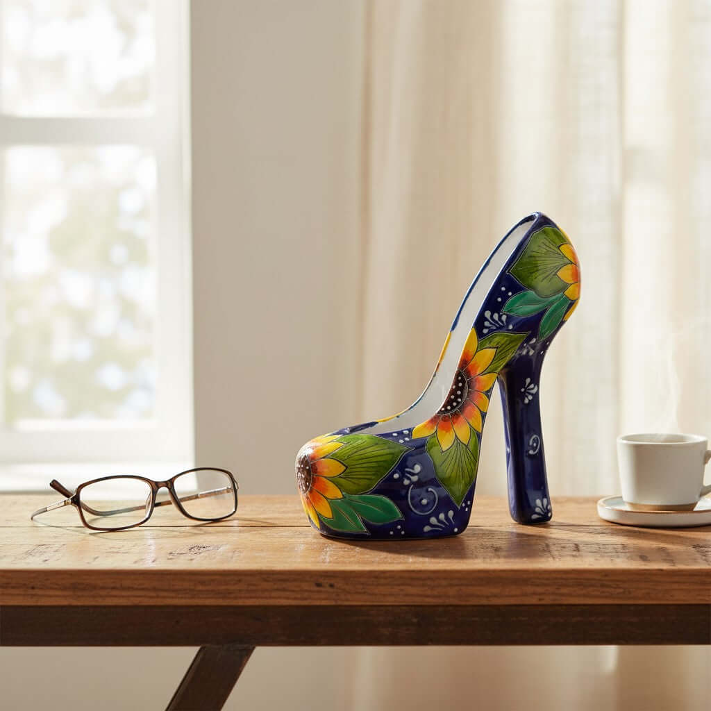 Colorful Talavera High Heel Statue | Handmade Mexican Home Decor
