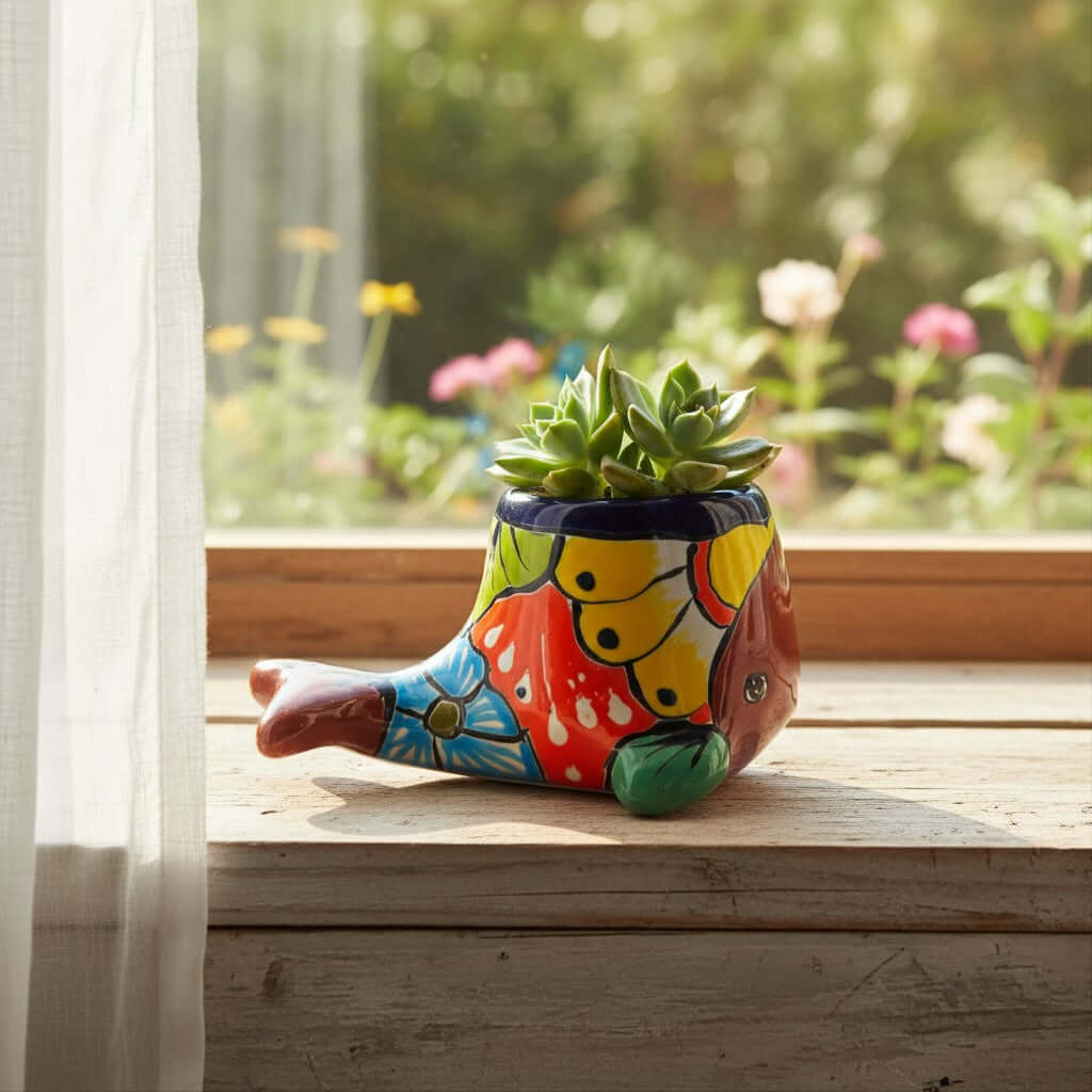 Talavera Whale Planter | Colorful Small Mexican Animal Pot