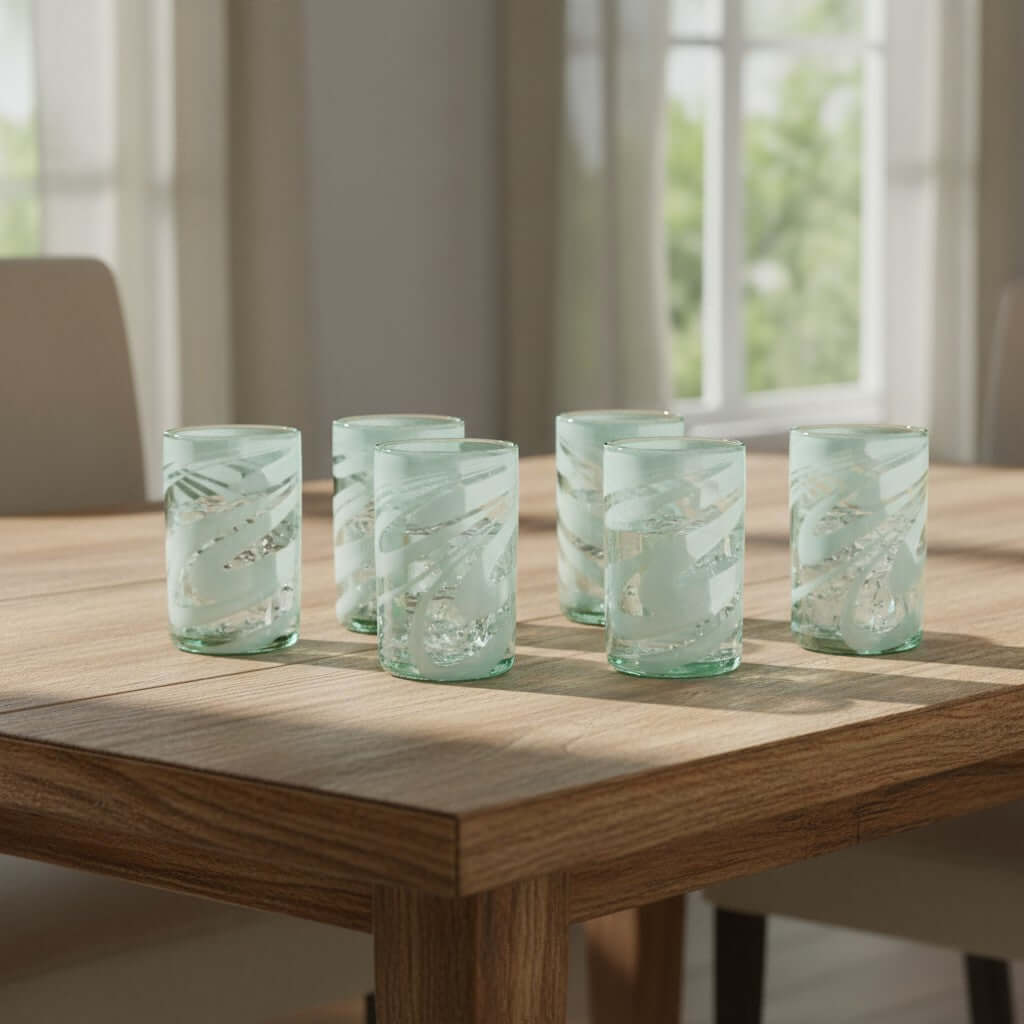 White Swirl Hand-Blown Mexican Glass | Artisan Drinkware