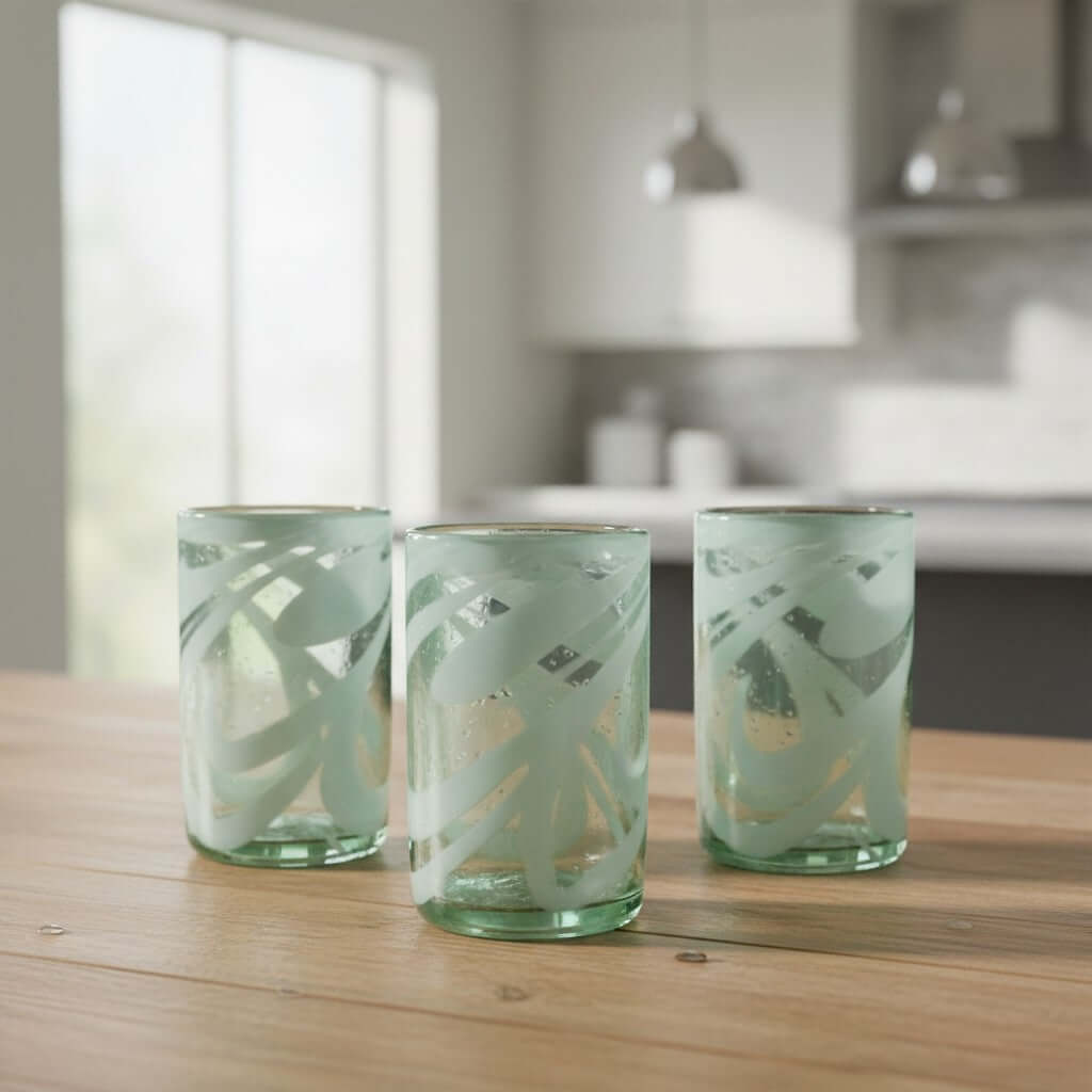 White Swirl Hand-Blown Mexican Glass | Artisan Drinkware