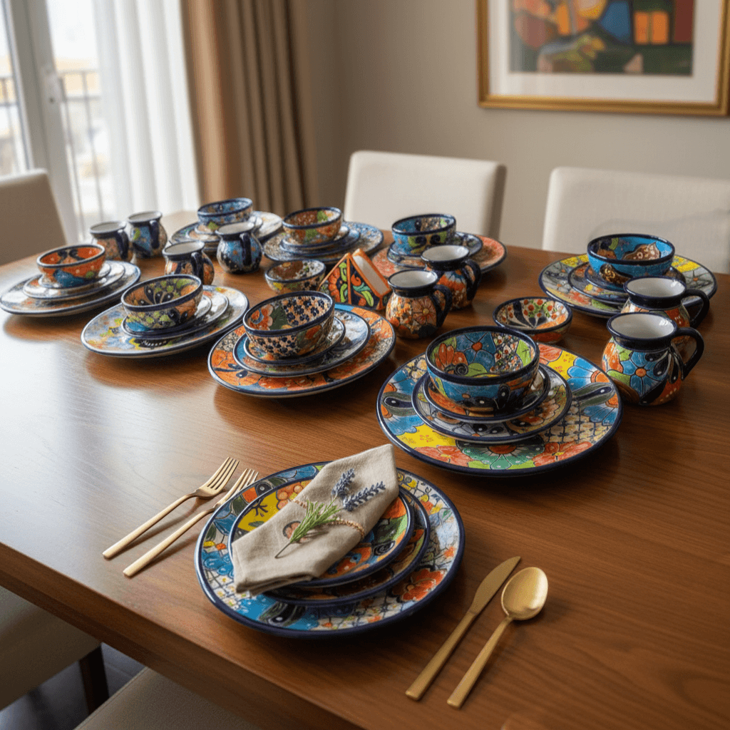 Talavera Dinnerware Set | 51-Piece Floral Tableware for 8