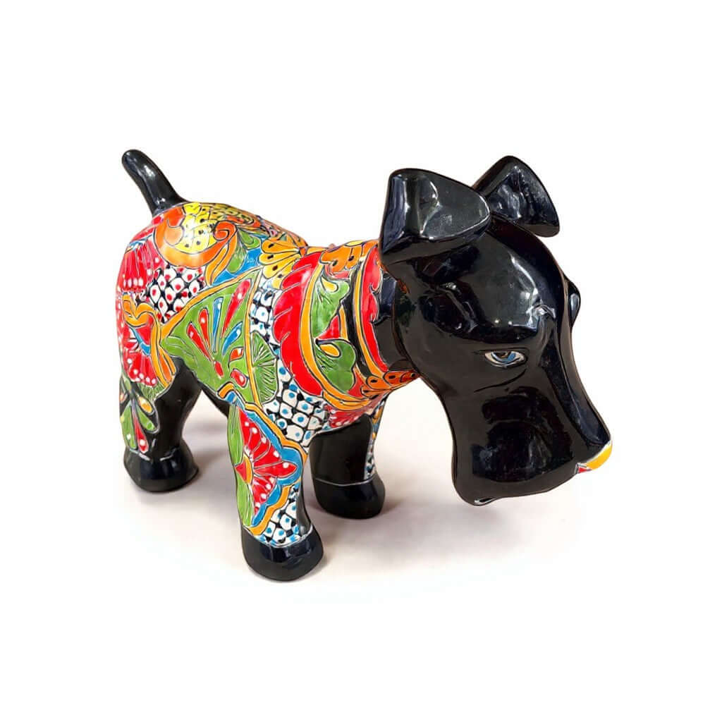 Vibrant Talavera Dog Sculpture | Colorful Hand-Painted Large Mexican Art Piece