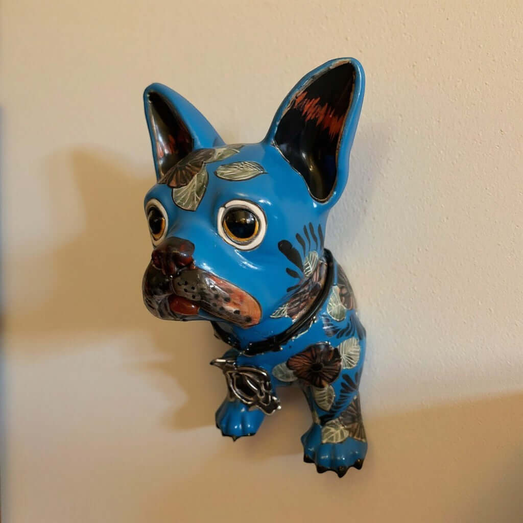 Colorful Talavera French Bulldog Statue | Handcrafted Wall Art (Medium)