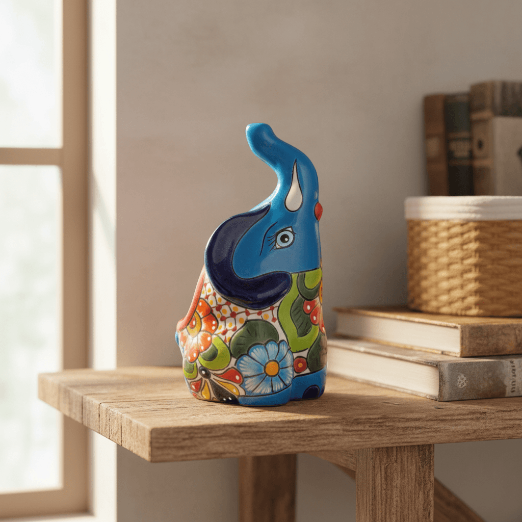 Handmade Talavera Elephant Planter | Colorful Medium Animal Art