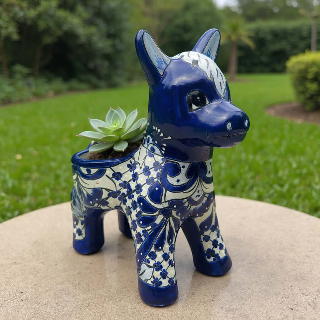 Blue & White Talavera Burro Planter | Handcrafted Mexican Donkey