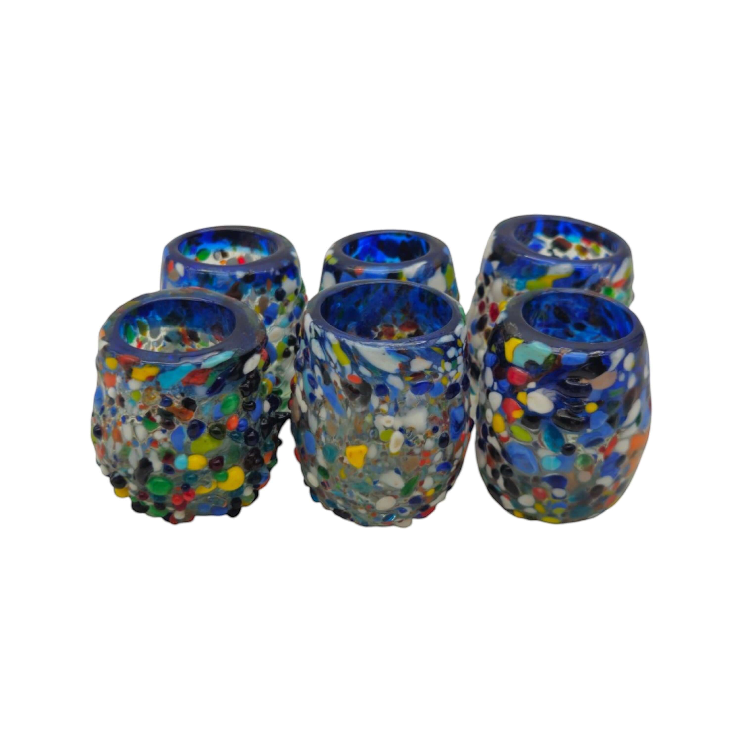 Confetti Rimmed Shot Glass | Hand-Blown Mexican Glassware with Blue Rim