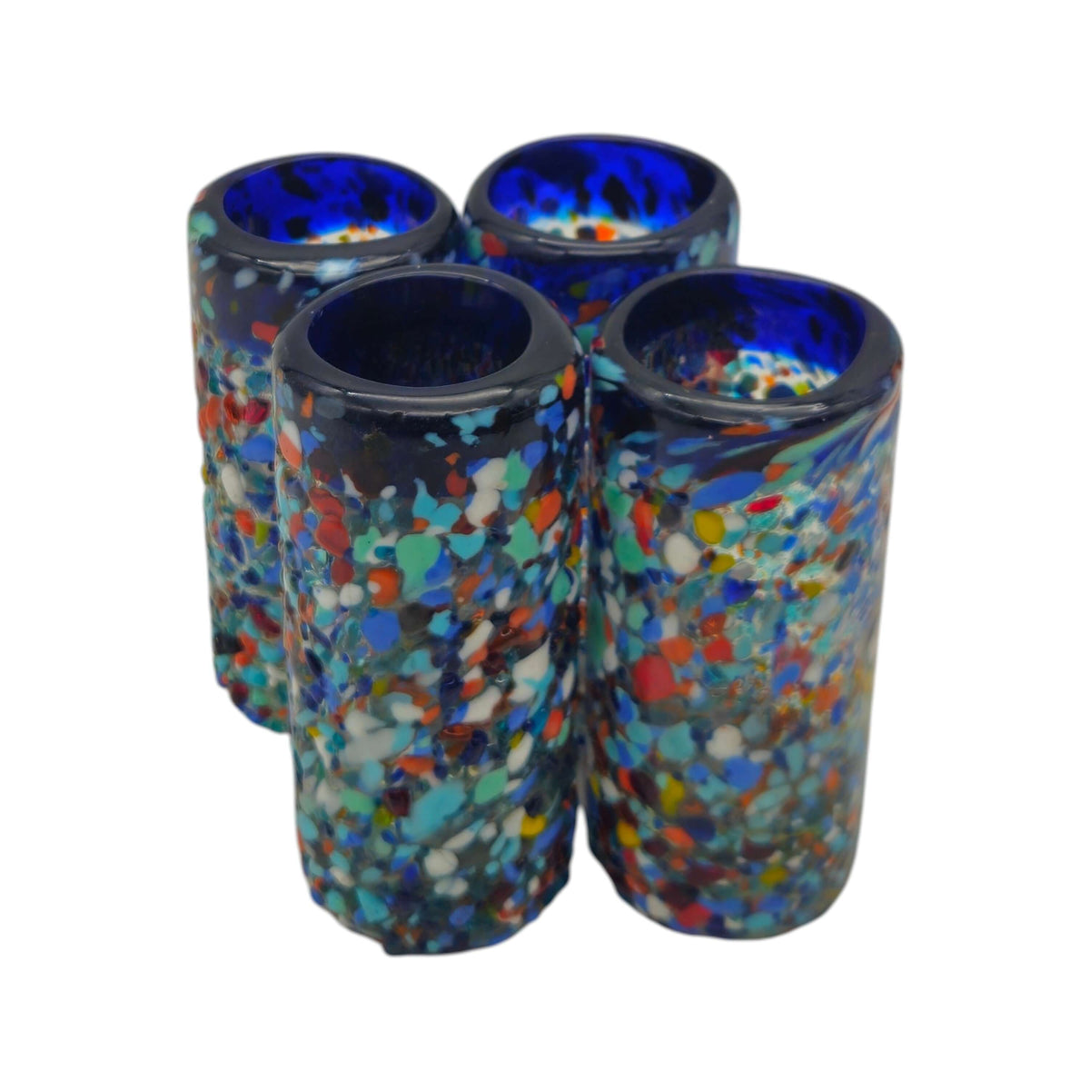 Confetti Double Shot Glass | Hand Blown Mexican Blue Rim