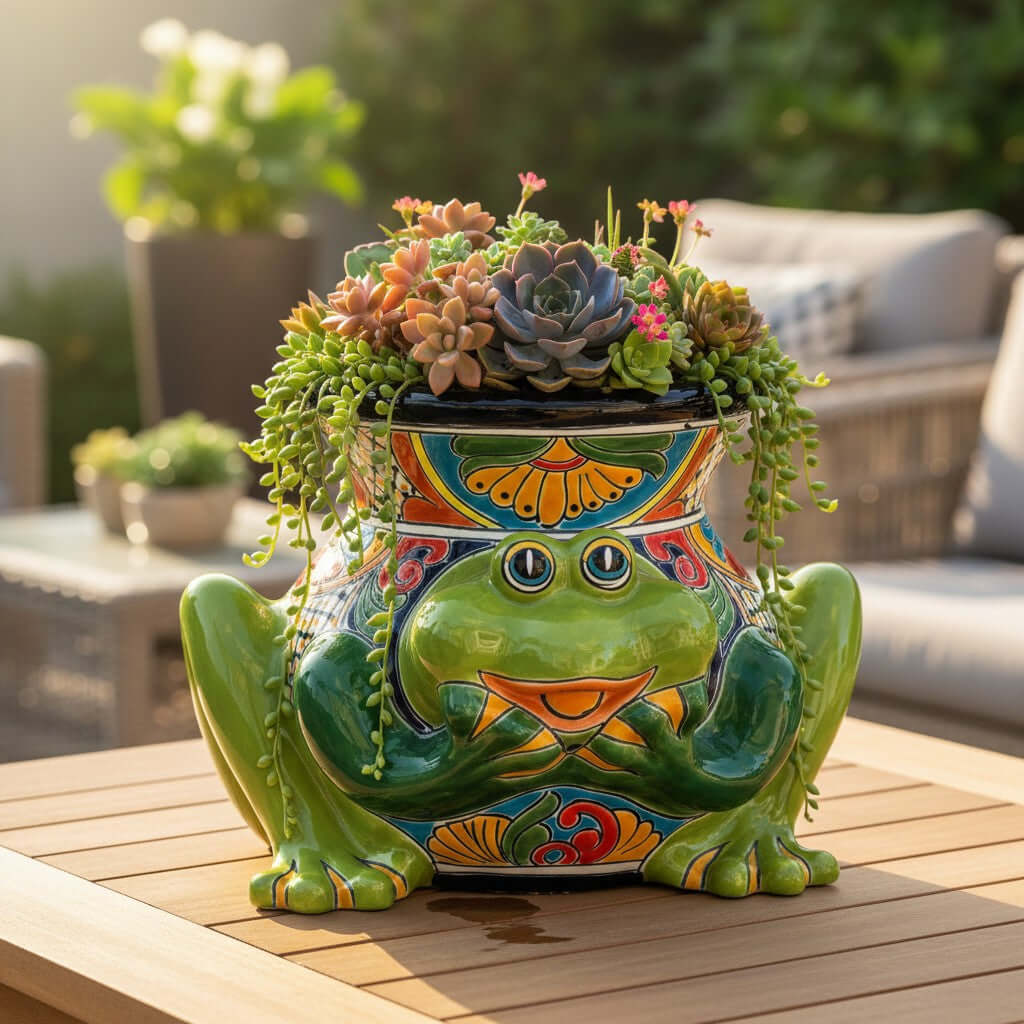 Talavera Frog Planter | Colorful Hand-Painted Mexican Ceramic Pot