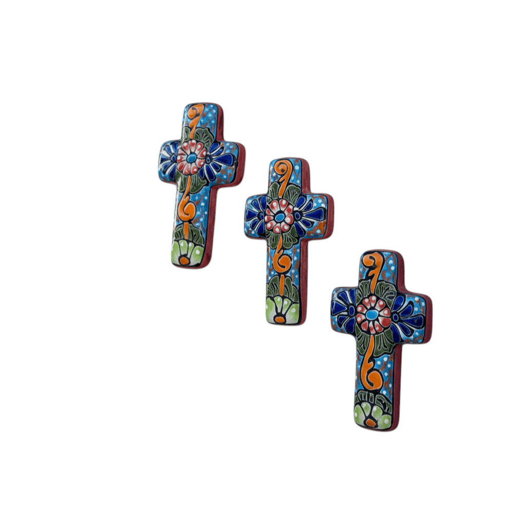 Set of 3 Talavera Crosses | Handcrafted Mexican Spiritual Art (Small)
