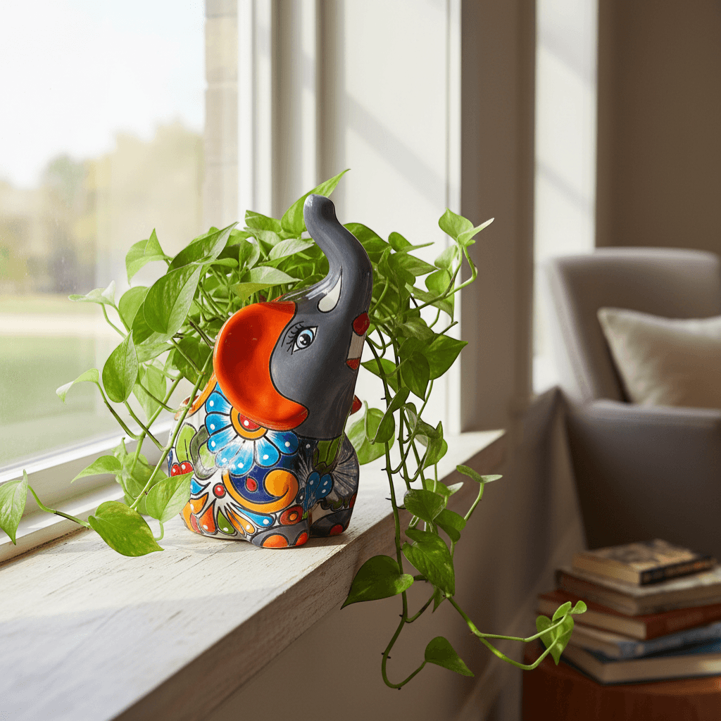 Handmade Talavera Elephant Planter | Colorful Medium Animal Art