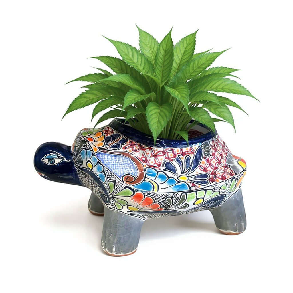 Talavera Turtle Planter | Hand-Painted Mexican Ceramic Garden Pot