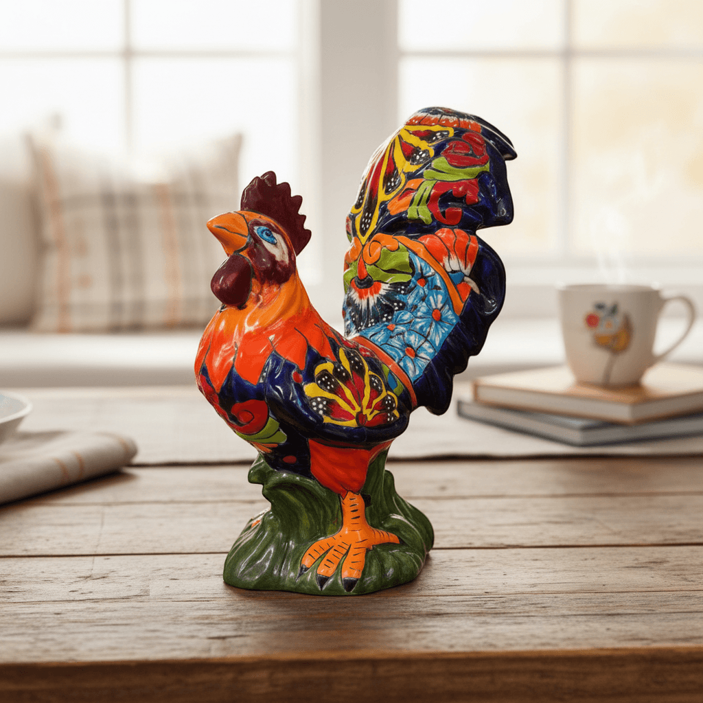 Talavera Rooster Statue | Large Hand-Painted Ceramic Decor