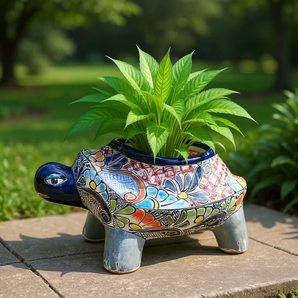 Talavera Turtle Planter | Hand-Painted Mexican Ceramic Garden Pot