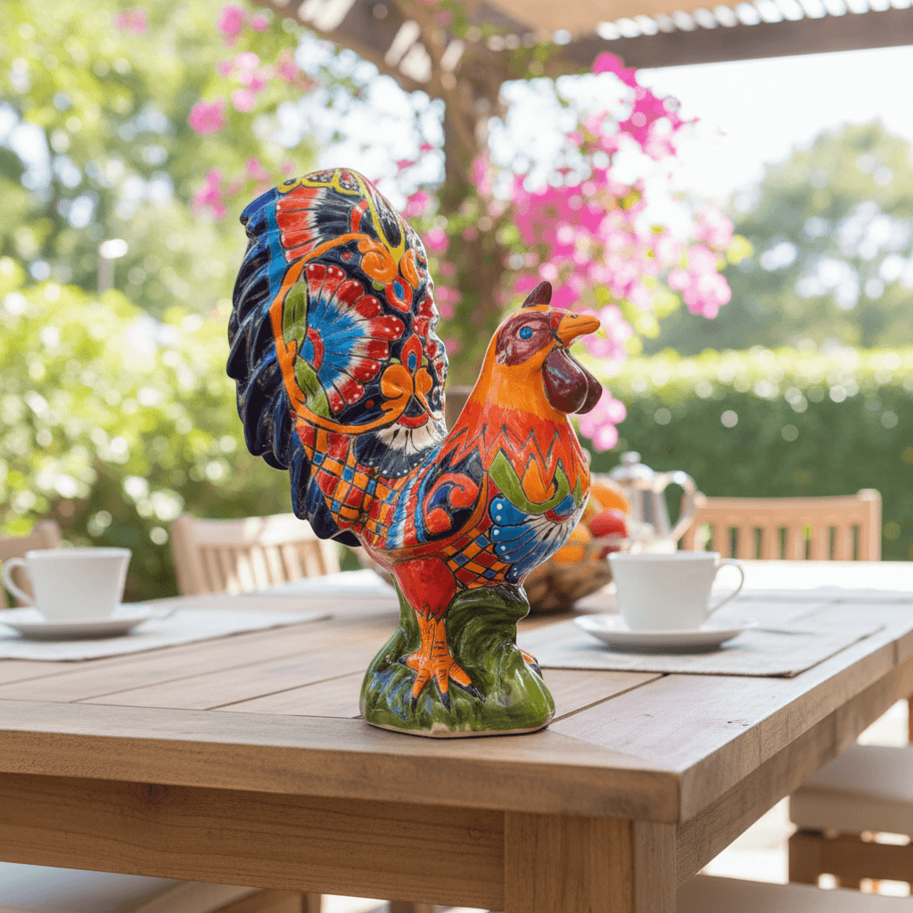 Talavera Rooster Statue | Large Hand-Painted Ceramic Decor