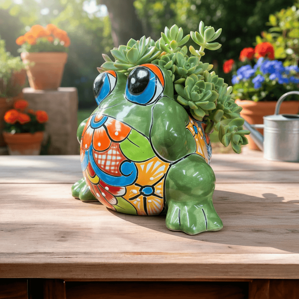 Colorful Talavera Frog Planter | Handcrafted Mexican Pottery Statue (Medium)