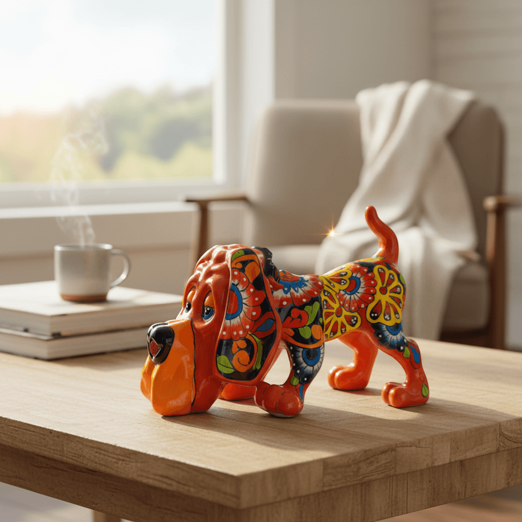 Talavera Dog Statue | Colorful Hand-Painted Mexican Pottery Hound