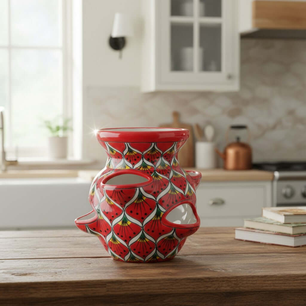 Talavera Strawberry Planter | Red Peacock Design