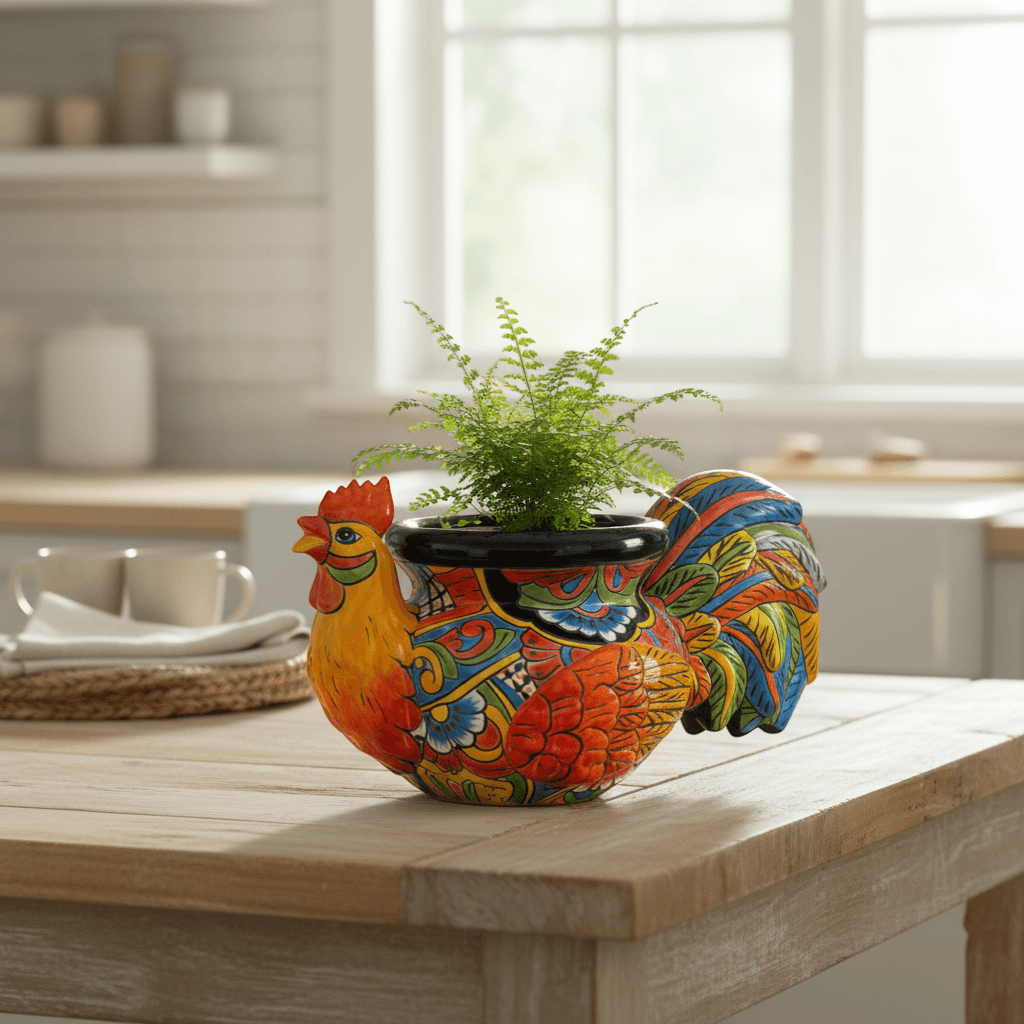 Talavera Rooster Planter | Handcrafted Colorful Mexican Ceramic Pot