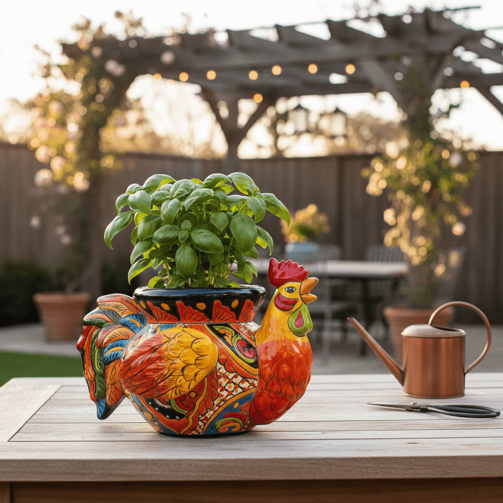 Talavera Rooster Planter | Handcrafted Colorful Mexican Ceramic Pot