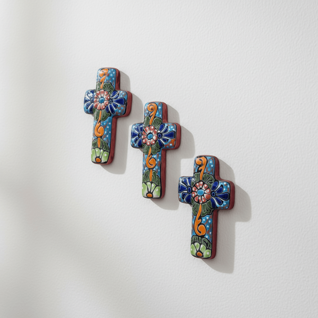 Set of 3 Talavera Crosses | Handcrafted Mexican Spiritual Art (Small)
