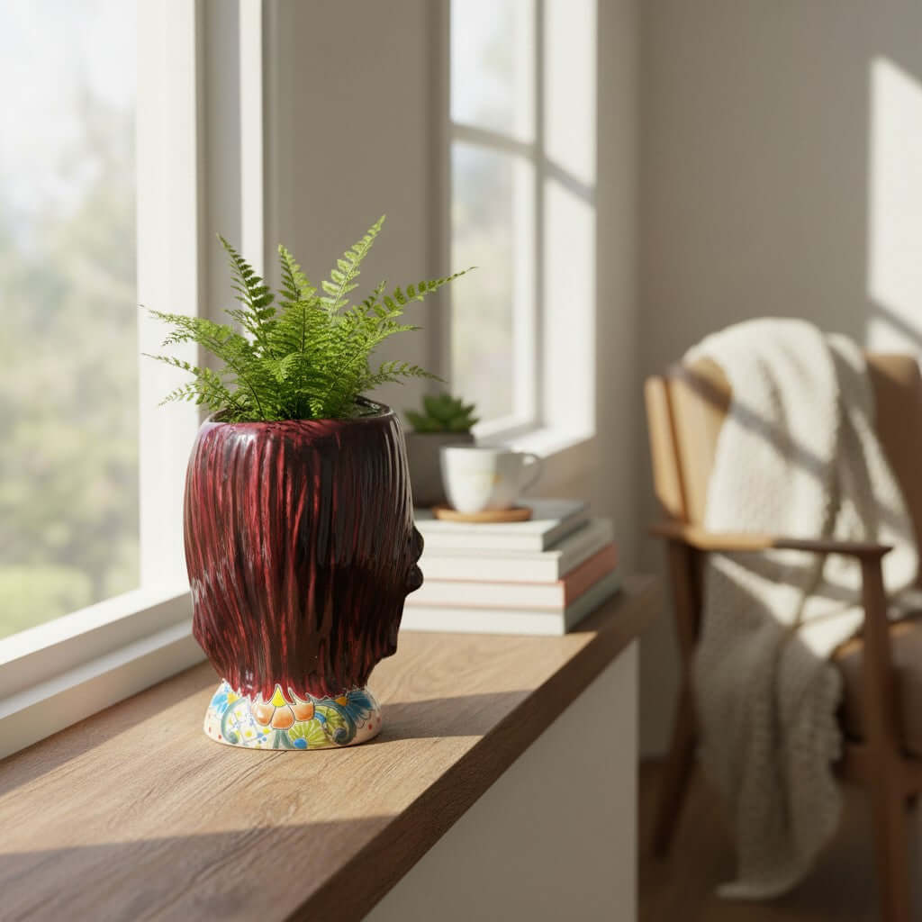 Talavera Sunflower Skull Planter | Handcrafted Day of the Dead Pot