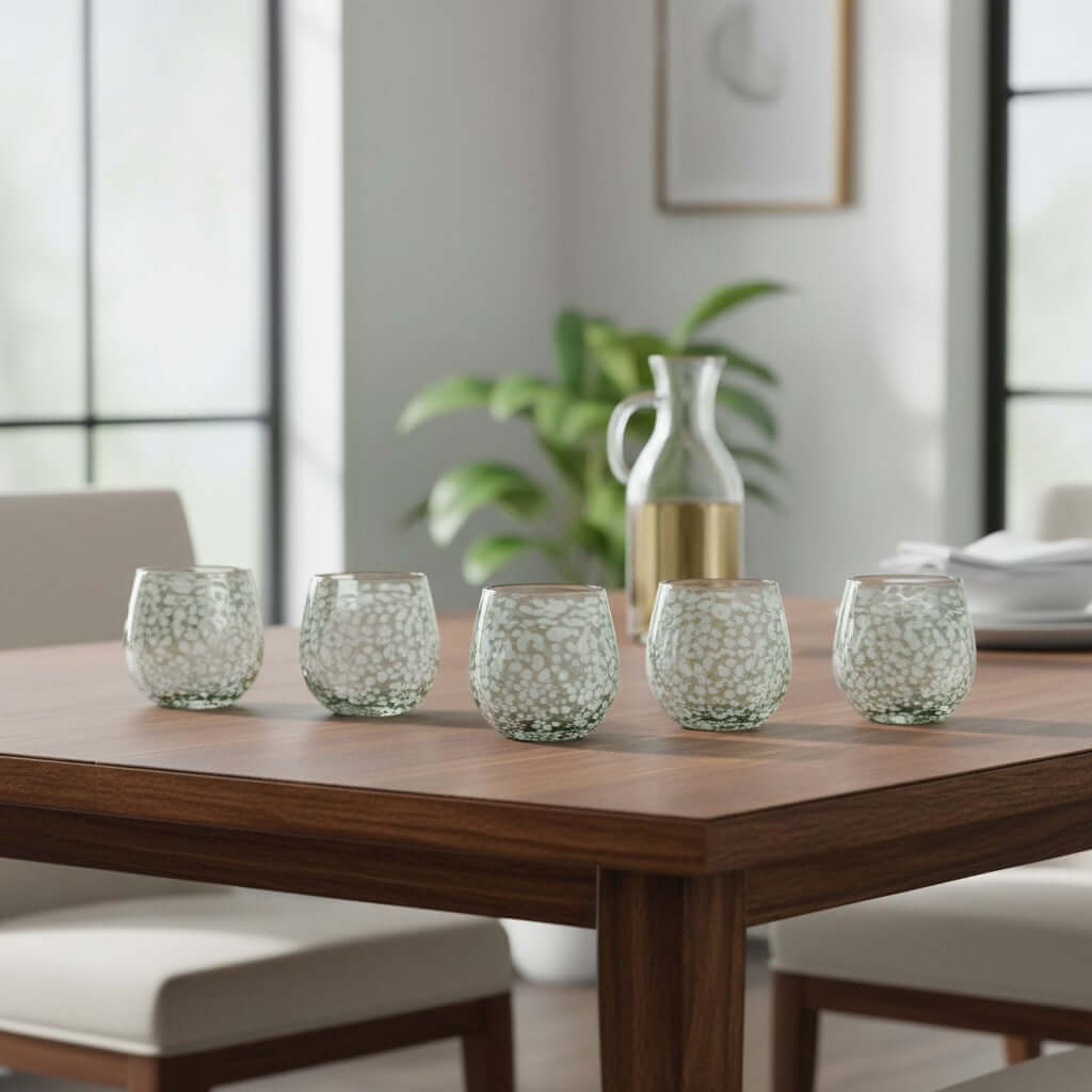 White Pebbled Wine Glass | Hand-Blown Mexican Stemless Glassware