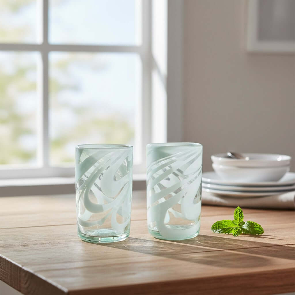 White Swirl Hand-Blown Mexican Glass | Artisan Drinkware