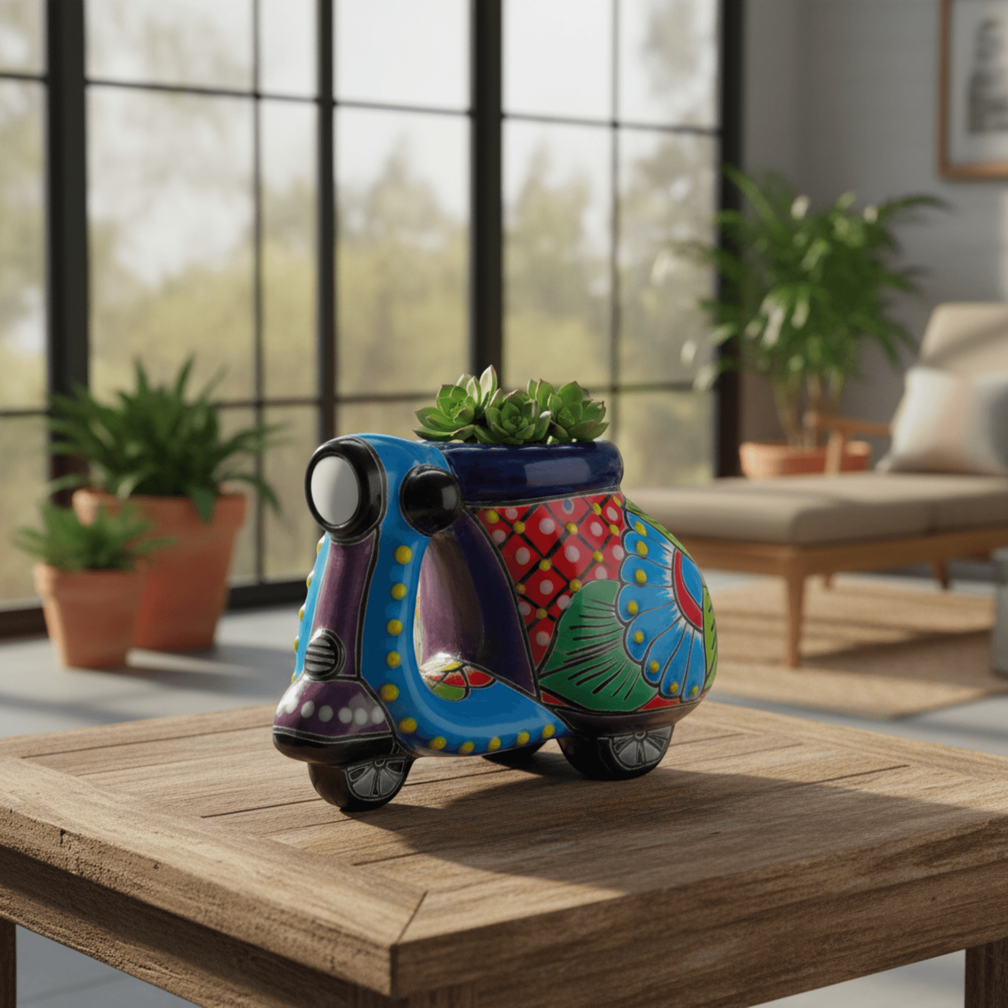 Colorful Talavera Scooter Planter | Mexican Art Decor