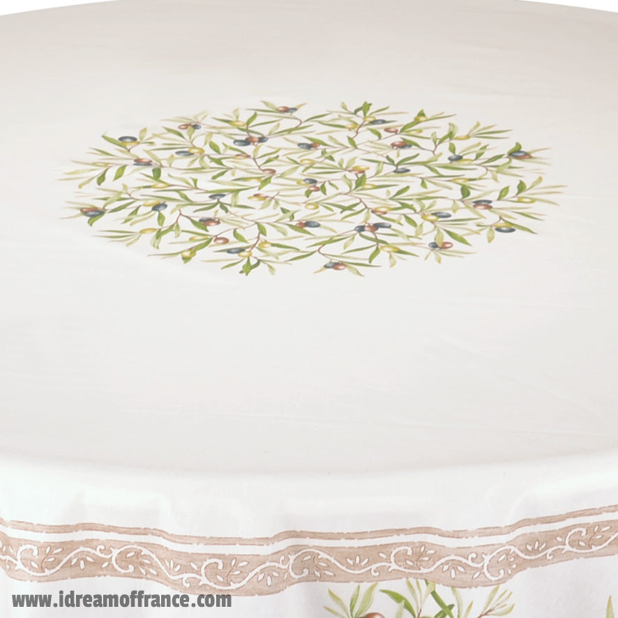 70" Round Clos des Oliviers Cream French Tablecloths by Label France - Coated or Not Coated