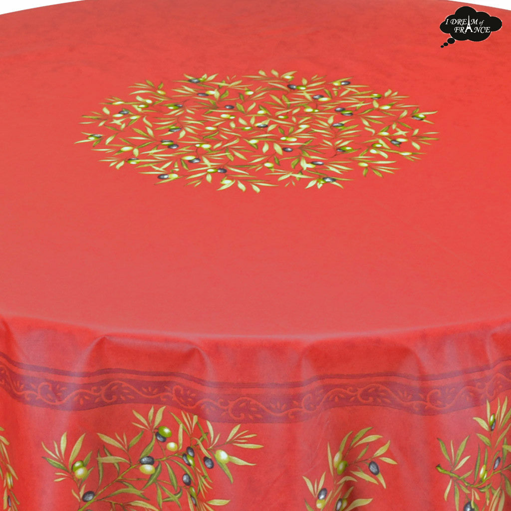 70" Round Clos des Oliviers Red French Cotton Tablecloths by Label France