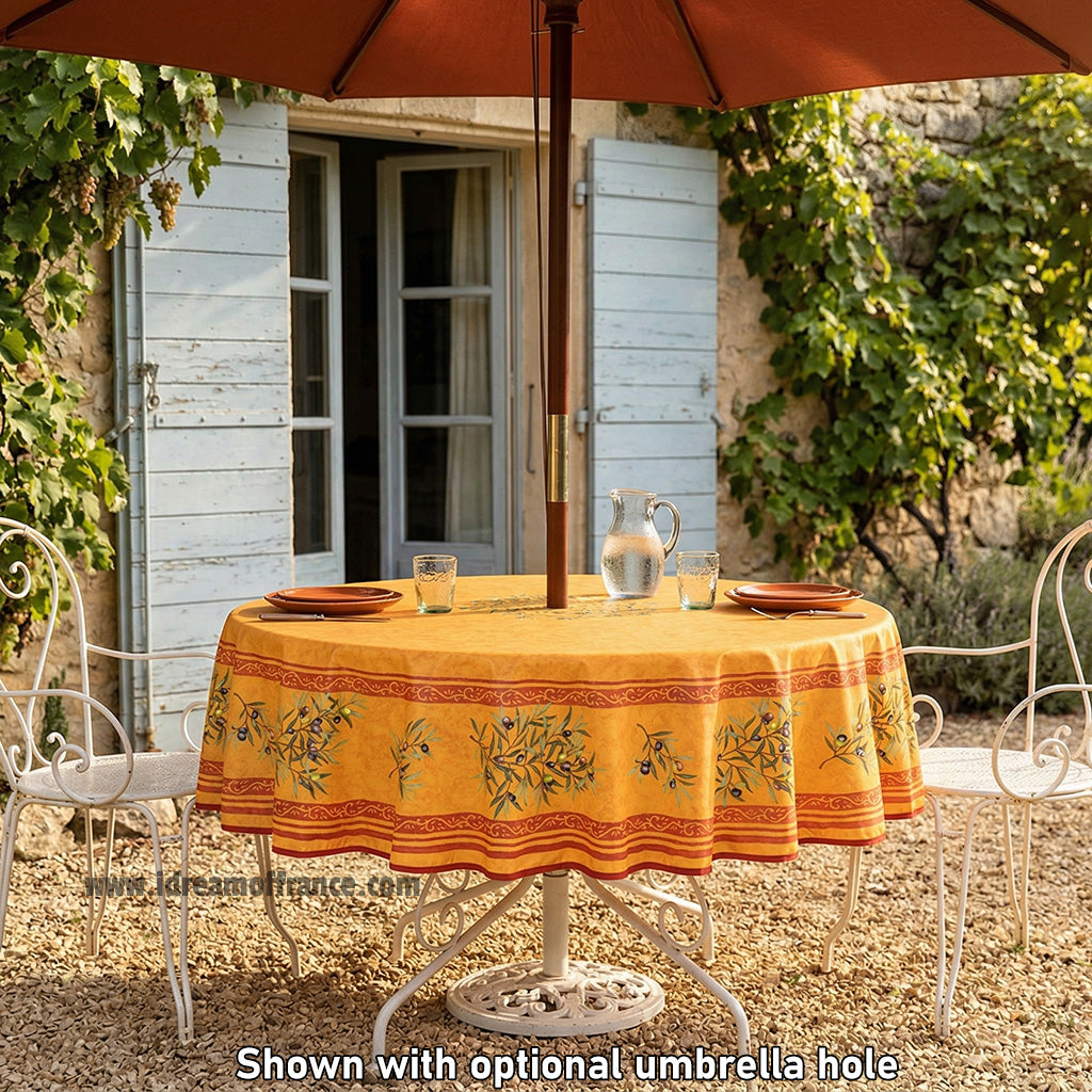 70" Round Clos des Oliviers Yellow French Tablecloths by Label France