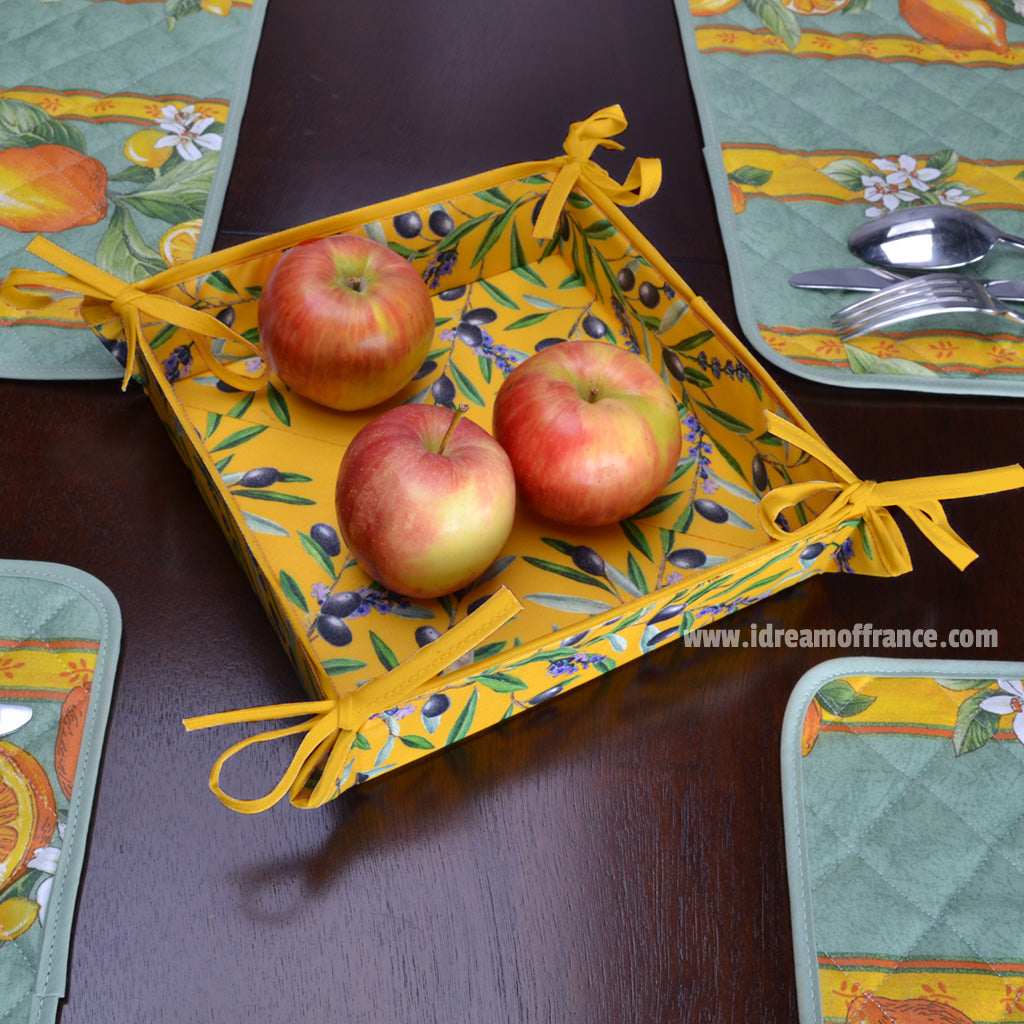 Lauris Yellow Coated Cotton French Bread Basket by Tissus Toselli