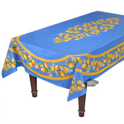 60x96" Rectangular Lemons Blue Acrylic-Coated Cotton Tablecloth by Tissus Toselli