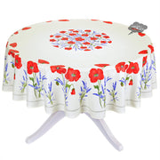 70" Round Poppies Cream Acrylic-Coated Cotton Tablecloth by Tissus Toselli