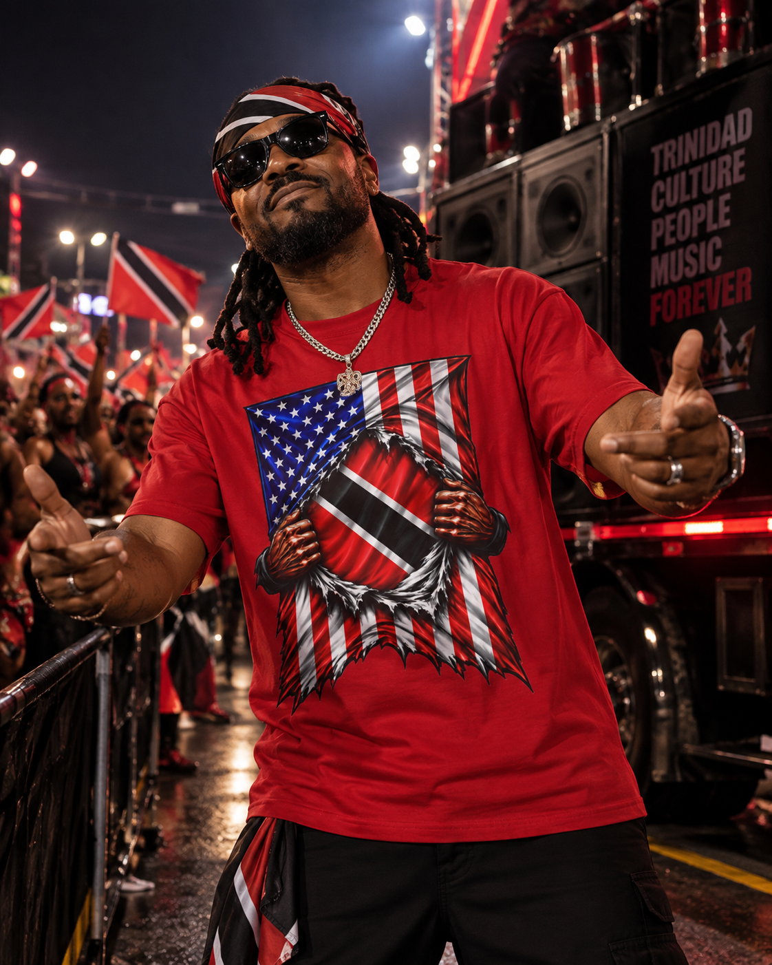 Trinidad and Tobago Flag + USA Flag Pride T-shirt | Trinidadian + American Flag Rip 4th Of July | Funny Viral Latino Tees | Unisex - 4 Colors