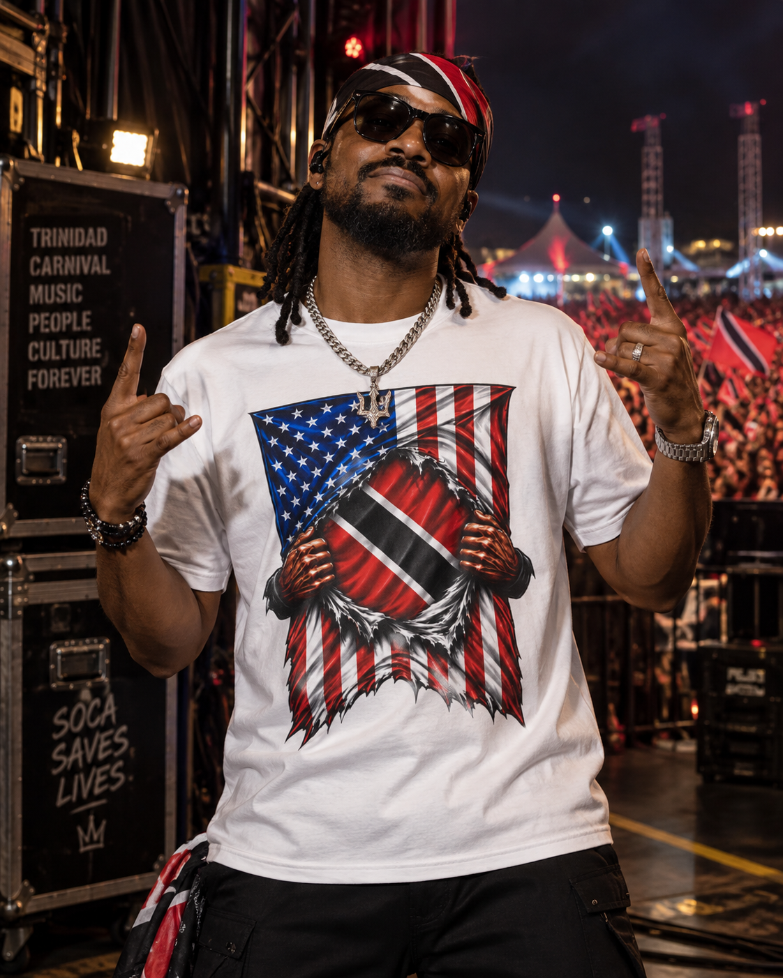 Trinidad and Tobago Flag + USA Flag Pride T-shirt | Trinidadian + American Flag Rip 4th Of July | Funny Viral Latino Tees | Unisex - 4 Colors
