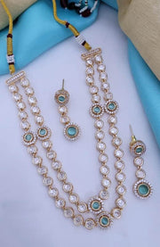 Two Layered Polki Stone Necklace Set with Earrings