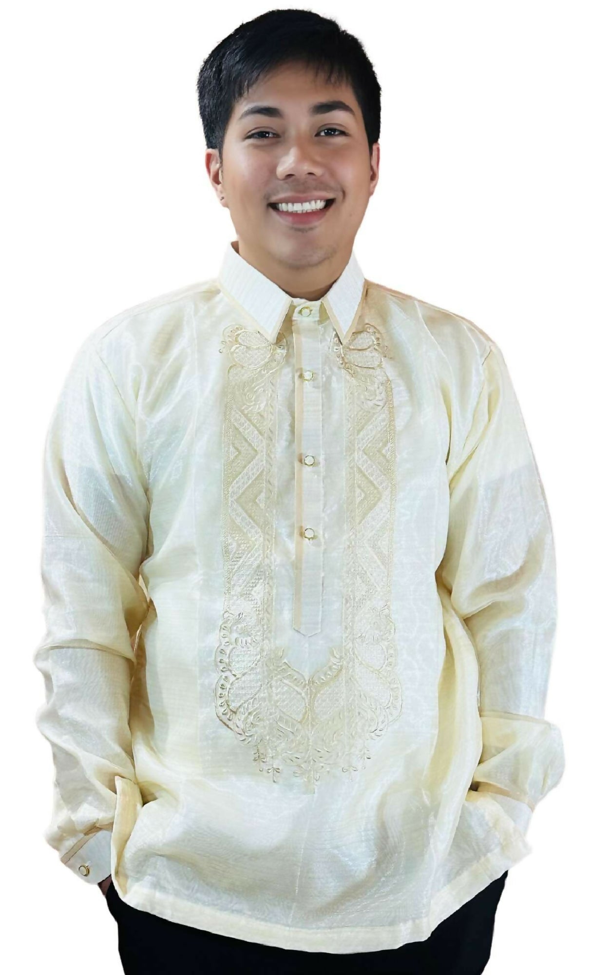 Mens Barong Tagalog - Ivory White Organza