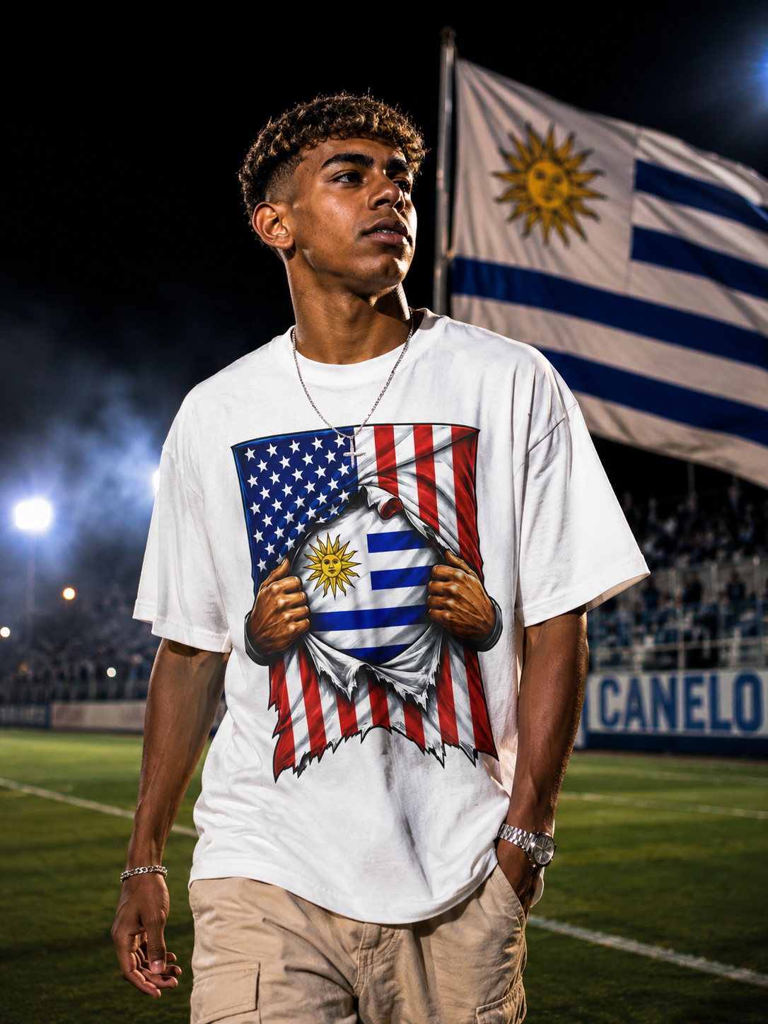 Uruguay Flag + USA Flag Pride T-shirt | Uruguayan + American Flag Rip 4th Of July | Funny Viral Latino Tees | Unisex - 4 Colors