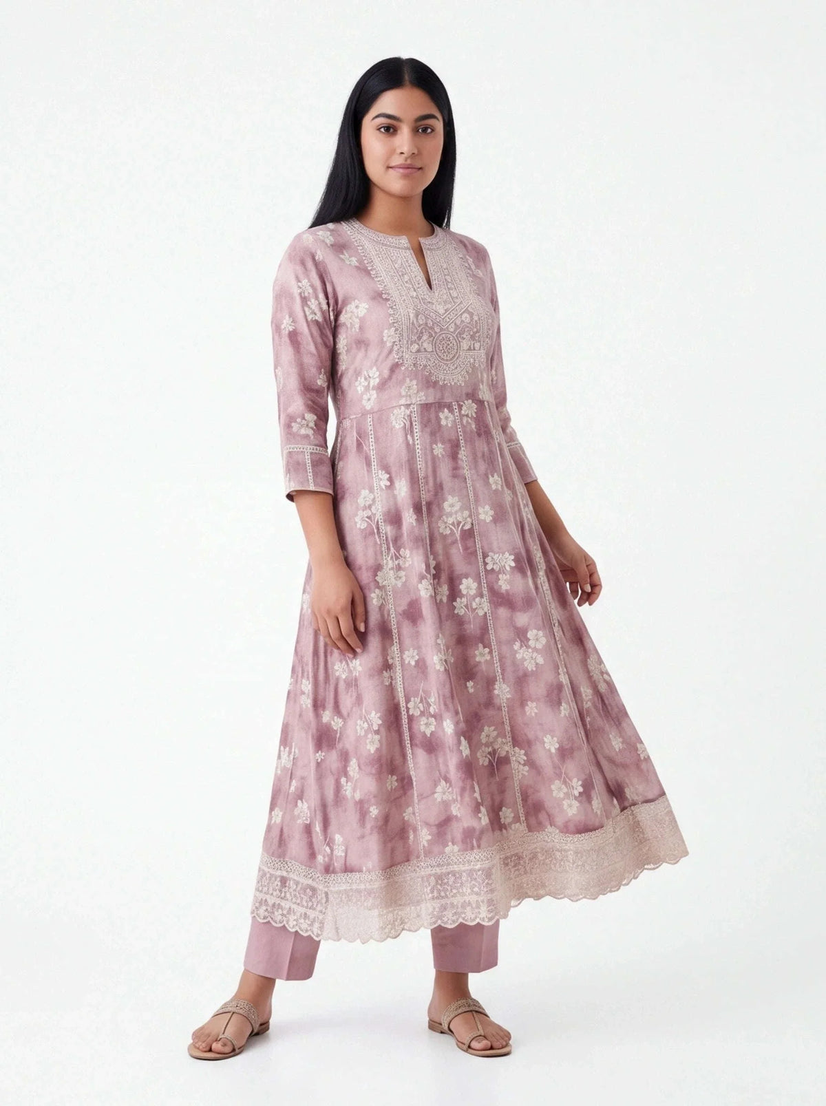 Linen silk kurti set : Anarkali Kurti pant set