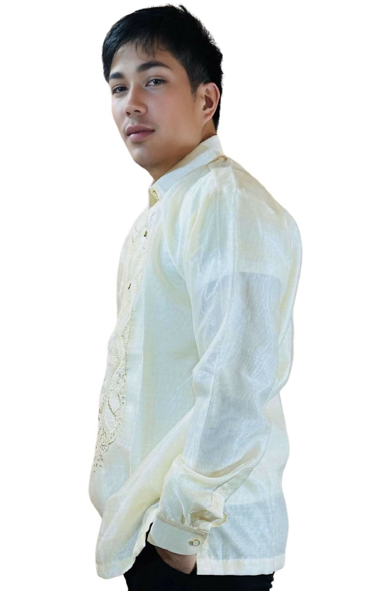 Mens Barong Tagalog - Ivory White Organza